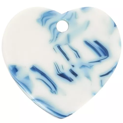 15x16.5mm acrylic heart sequin - Marbled Blue - White x1