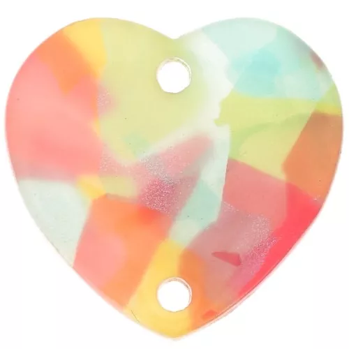 15x16.5mm Acrylic heart spacer - Tortoiseshell Red - Blue x1