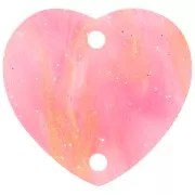 Acrylic heart spacer 15x16.5 mm - Pink marbled glitter x1