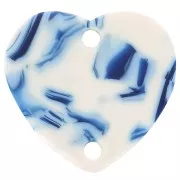 15 x16.5mm Acetate heart spacer - Marbled Blue - White x1