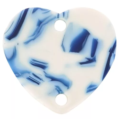 15 x16.5mm Acetate heart spacer - Marbled Blue - White x1