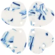 15 x16.5mm Acetate heart spacer - Marbled Blue - White x1