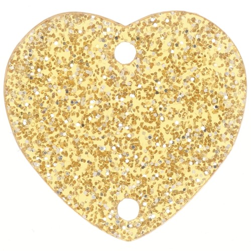 15 x16.5mm Acrylic heart spacer - Gold glitter x1