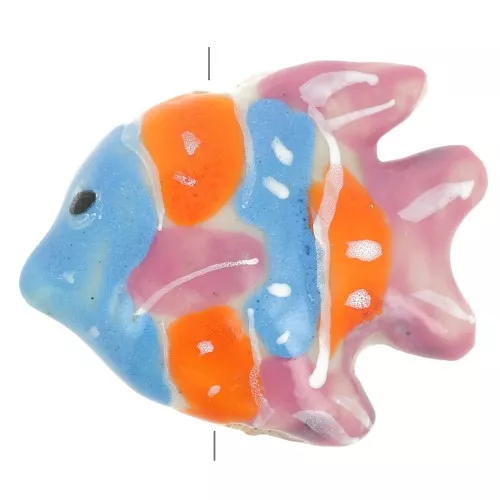 17x22mm Ceramic fish bead - Vintage pink - Blue - Orange x1