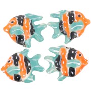 17x22mm Ceramic fish bead - Orange - Blue - Black x1