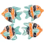 17x22mm Ceramic fish bead - Orange - Blue - Black x1