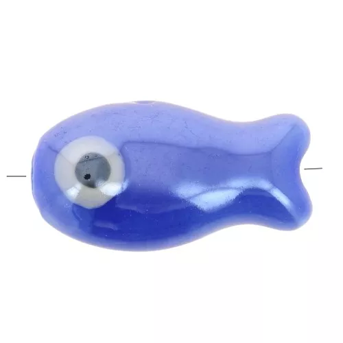 10x19mm Ceramic fish bead - Blue x1
