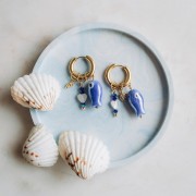 10x19mm Ceramic fish bead - Blue x1