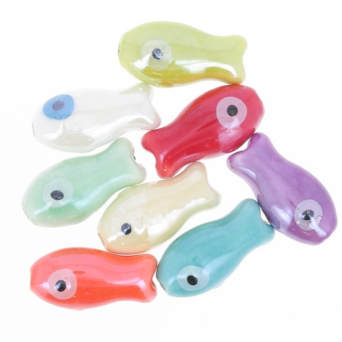 10x19mm Ceramic fish bead assortment - Multicolored x8