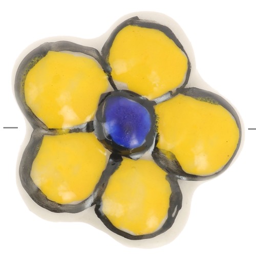 17mm Ceramic flower bead - Yellow x1