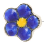 17mm Ceramic flower bead - Blue x1