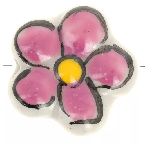 17mm Ceramic flower bead - Vintage pink x1