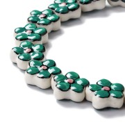17mm Ceramic flower bead - Green x1