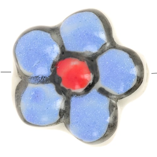 17mm Ceramic flower bead - Cornflower x1