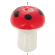 12mm Ceramic mushroom bead - red - white x1