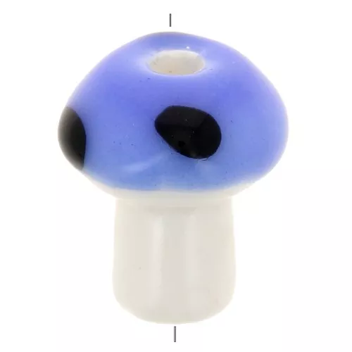 12mm Ceramic mushroom bead - blue - white x1