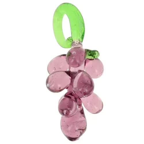 27x12mm Glass grape charm - Violet - Green x1
