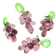 27x12mm Glass grape charm - Violet - Green x1