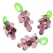 27x12mm Glass grape charm - Violet - Green x1