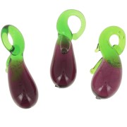 24x8mm Glass eggplant charm - Violet - Green x1