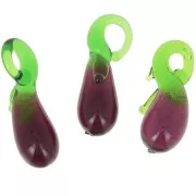 24x8mm Glass eggplant charm - Violet - Green x1