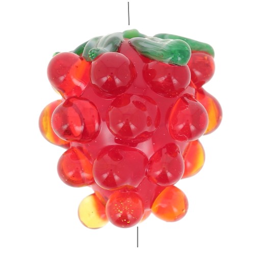 14x12mm Glass raspberry bead - Red - Green x1