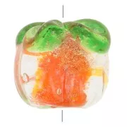 11x13mm Pumpkin glass bead - Orange - Green x1