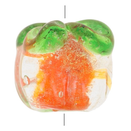 11x13mm Pumpkin glass bead - Orange - Green x1