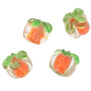11x13mm Pumpkin glass bead - Orange - Green x1