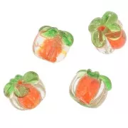 11x13mm Pumpkin glass bead - Orange - Green x1