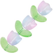 14mm Set of 6 Glass Tulip Beads - Iridescent Flower Pink - Blue x1|raw }}
