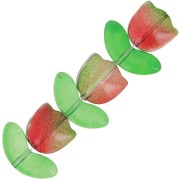 14mm Set of 6 Glass Tulip Beads - Red Flower - Green x1