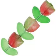 14mm Set of 6 Glass Tulip Beads - Red Flower - Green x1