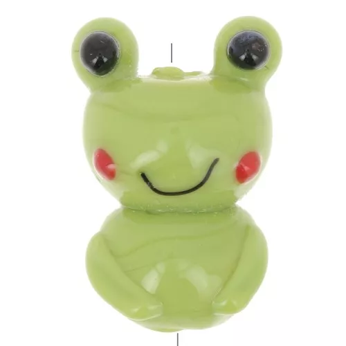 22x14mm Glass frog bead - Green x1