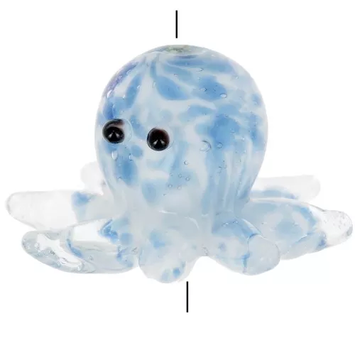14x24mm Glass octopus bead - Blue - White x1