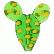 25x22mm Glass cactus bead - Green - Yellow x1