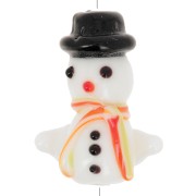 24x18mm Glass snowman bead - White - Black x1