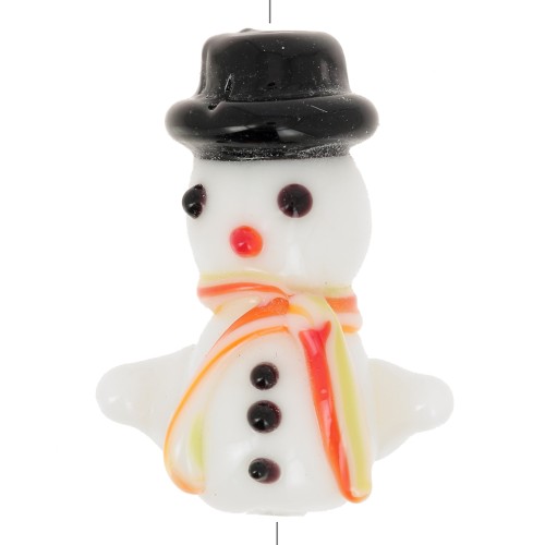24x18mm Glass snowman bead - White - Black x1