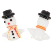 24x18mm Glass snowman bead - White - Black x1
