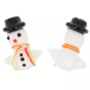 24x18mm Glass snowman bead - White - Black x1
