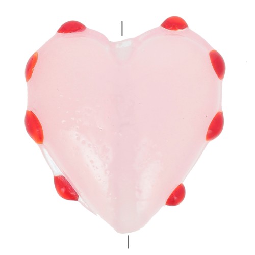 16mm Glass heart bead - Pink - Red x1