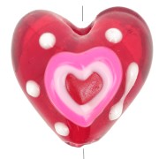 20mm Glass heart bead with heart motif - Red x1