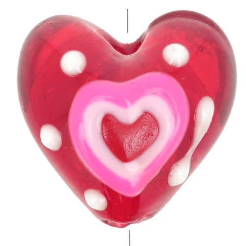 20mm Glass heart bead with heart motif - Red x1