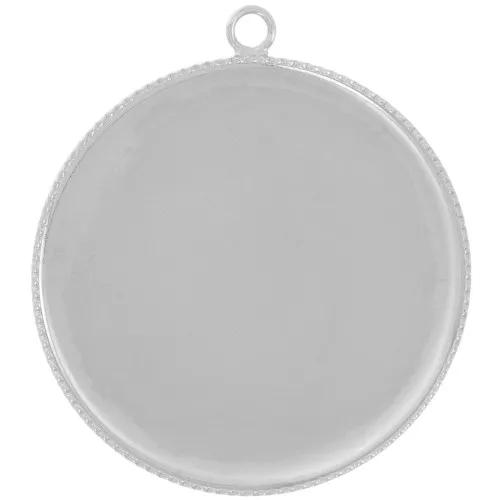 Round pendant setting for 30mm flat back cabochon - Silver Tone x1