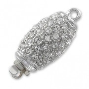 Rhodium plated 21x9mm clasp with Crystal strass x1|raw }}
