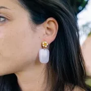 28x22mm Trapeze pendant in translucent resin - Marbled magenta pink x1