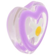 12mm Glass heart bead with flower in epoxy resin - Violet x1