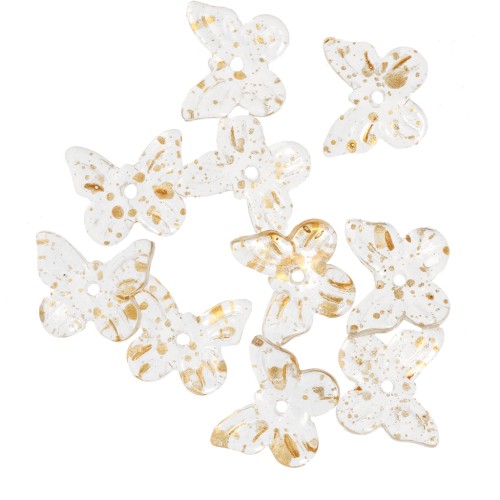9.5x11mm Butterfly-shaped beads - Transparent - Speckled Gold x10