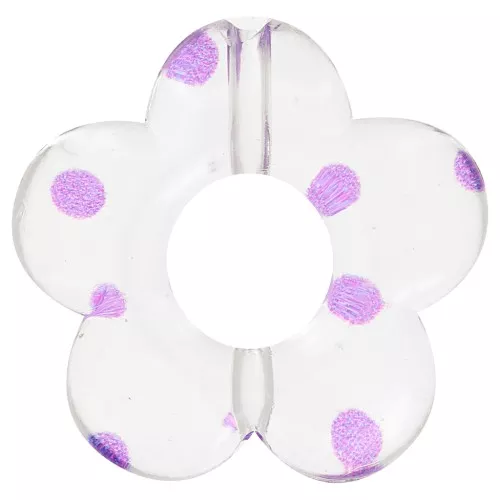 19mm clear acrylic flower beads - Purple dots x4