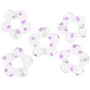 19mm clear acrylic flower beads - Purple dots x4